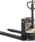 Compact Crown Wj 50 Electric Pallet Jack With Lithium Battery For Easy Warehouse Hauling One Hand Operation And Fast Chargin view from side with fork and tiller