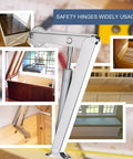 Collage showcasing Heavy Duty Chest Lid Supports 200N 60lb Soft Close Hinges for Large Wooden Chests and furniture applications.