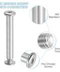 Top Shelf Hex Chicago Screws 10 Pack Binding Posts M6 X 50 Mil Socket Cap Bolts With Nuts For Scrapbook Leather Craft showing smooth threads and stainless steel.