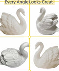 Upgrade Your Bathroom Game With Super Slick Ceramic Toilet Bolt Caps Featuring A Chic White Swan Design And Decorative Screw Covers That Totally Level Up Your Home Aesthetic And Keep Things Looking Fresh - Four angles of glossy white ceramic swan covers.