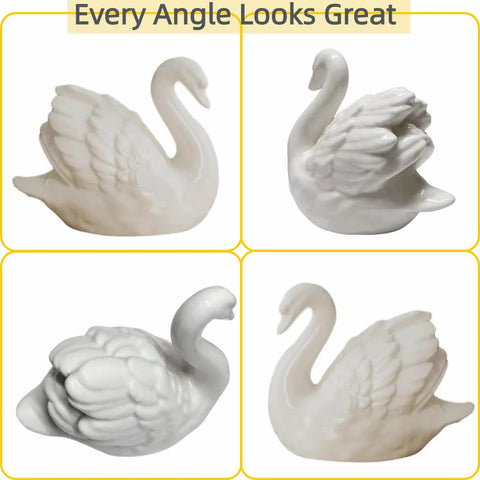 Upgrade Your Bathroom Game With Super Slick Ceramic Toilet Bolt Caps Featuring A Chic White Swan Design And Decorative Screw Covers That Totally Level Up Your Home Aesthetic And Keep Things Looking Fresh - Four angles of glossy white ceramic swan covers.