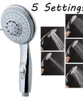 Go To Handheld Shower Head With On Off Switch 5 Spray Settings 6.5 Foot Extra Long Hose High Pressure Water Flow Bathroom Kit