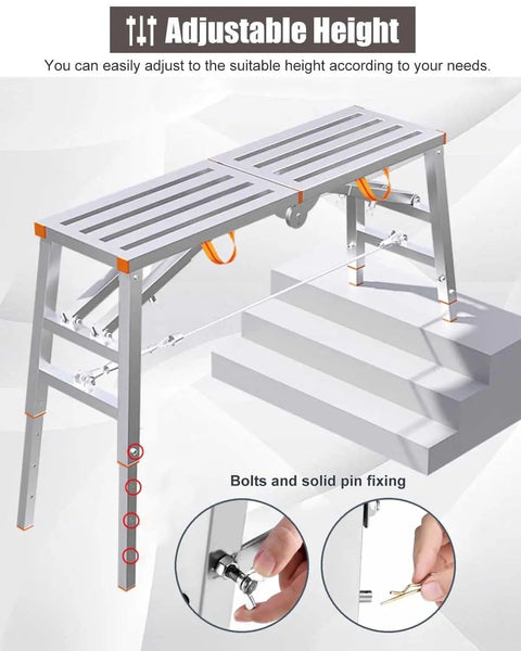 Adjustable Folding Scaffolding Ladder Portable Work Platform showing height adjustment and bolts for stability