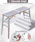 Adjustable Folding Scaffold Ladder Platform Work Stool 160x30cm 63x11.8in Anti Slip Foot Pad shown on stairs