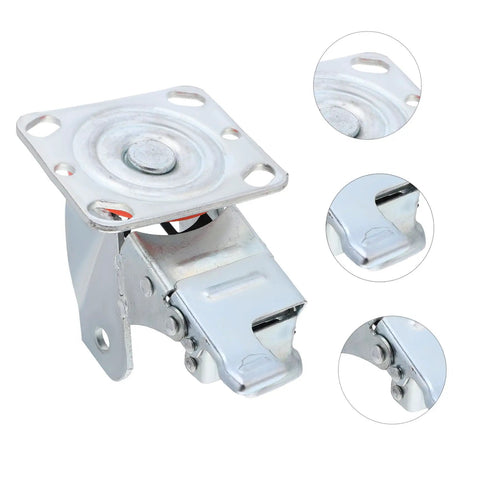 Heavy Duty 4 Inch Swivel Caster Wheel Bracket With Brake And Lock For Heavy Load Furniture And Shop Equipment Built Tough Steel Cart Frame Roller close-up view showing metal bracket and wheel detail.