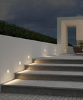 Outdoor steps illuminated by 5CCT 120V LED Step Lights, Dimmable 5 Percent To 100 Percent, 3.5W 150LM, CRI90 ETL Aluminum White