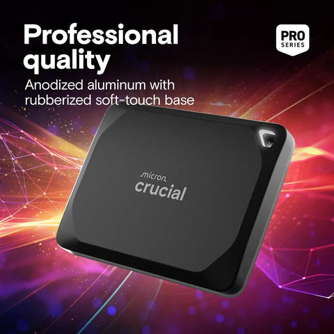 X10 Pro 4TB Portable SSD with up to 2100 MBps read and 2000 MBps write in rugged anodized aluminum design for pro creators