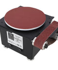 Lmaoss 3 In 1 Mini Belt Sander With 6 Inch Disc And Sanding Roller showing the 6-inch sanding disc and belt for woodworking tasks.