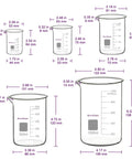 Diagram showing Must Have Five Piece High Borosilicate Glass Beaker Set With Graduated 50 100 250 500 1000 ml Sizes For Precise Measuring