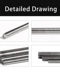 Stainless steel M8-1.25 fully threaded rods, 250 mm length, pack of 2 with right-hand threads
Stainless steel M8-1.25 rod close-up showing fine right-hand threads
Two stainless steel M8-1.25 fully threaded rods arranged side by side
End view of stainless steel M8-1.25 threaded rod with rounded end