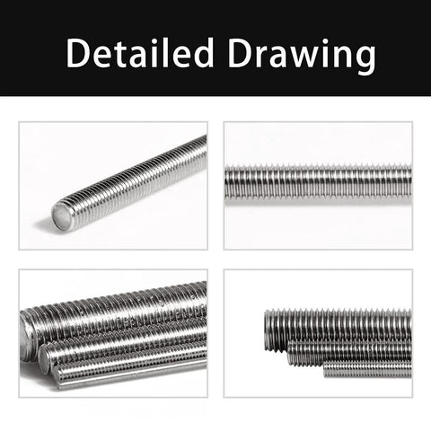 Stainless steel M8-1.25 fully threaded rods, 250 mm length, pack of 2 with right-hand threads
Stainless steel M8-1.25 rod close-up showing fine right-hand threads
Two stainless steel M8-1.25 fully threaded rods arranged side by side
End view of stainless steel M8-1.25 threaded rod with rounded end