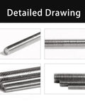304 Stainless Steel Fully Threaded Rod M2 0.4 Thread Pitch 250mm Long Right Hand Threads Pack Of 2 for projects