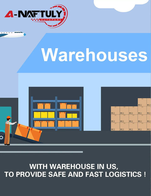 Illustration of a warehouse with stacks of boxes and a worker moving a crate, promoting logistics in the US by A-NAFTULY.