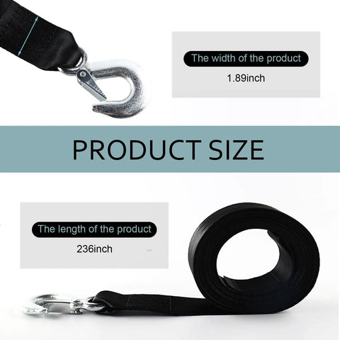 Heavy Duty 20 Ft Boat Winch Strap With Hook And Rust Proof Hardware, Corrosion Resistant Trailer Tie Down Strap For Towing Boats, ATVs, Trucks And Cars, Universal Fit For Any Boat Or Trailer, 2-inch black strap with hook
