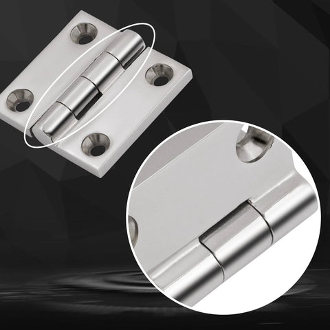Front view of Laorde 316 stainless steel hinge, 2x2 in marine grade, boat hatch hinge with screws, 4-pack