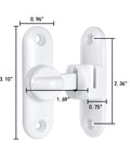 White Barn Door Latch Set With 90/180 Degree Gate Lock Ideal For Cabinets Sliding Doors And Bathrooms Zinc Alloy Right Angle Door Lock Latch No Fuss Install And Solid Security showing dimensions and zinc alloy material.