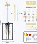 Dope Industrial Farmhouse 3 Light Pendant Fixture In Black And Gold with Geometric Cage, E26 sockets, and adjustable rods, 9.17 inches wide
