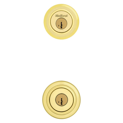 Tylo Entry Knob And Single Cylinder Deadbolt Combo Pack With SmartKey In Polished Brass For A Slick Home Security Upgrade