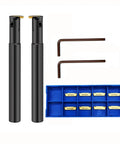 Heavy Duty Lathe Grooving Tool Holder Set For Steel With MGMN150 And MGMN200 Carbide Inserts, tools and inserts shown