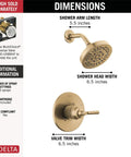 Saylor 14 Series Five Setting Shower Faucet Trim Kit With Brushed Gold Shower Head And Handle dimensions chart