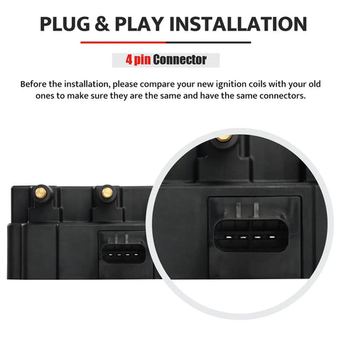 Upgrade Your Ride With Replacement Ignition Coil Pack For V6 3.3L And 3.8L Engines Fits 2000 To 2010 Chrysler Town And Country Voyager Grand Caravan Pacifica Jeep Wrangler UF305, 4-pin connector detail