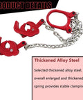 Upgraded Heavy Duty Chain Drum Lifter With 1100 Pound Capacity For Safe Vertical Lift Of 55 Gallon Steel Barrels, Compact And Lightweight Barrel Clamp Tool For Oil Drum Lid Handling At The Shop, red alloy steel clamp detail.