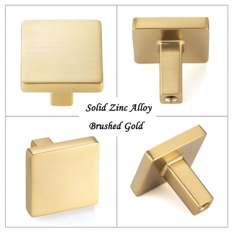 10 Pack 1-1/8 Inch Square Brushed Gold Cabinet Knobs And Pulls Set For Cabinets And Drawers Heavy Duty Solid Metal Hardware
