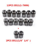15 Piece ER11 Collet Set With Spring Chuck For CNC Milling Lathe Engraving Machines Includes 1mm To 7mm And One Eighth Inch To One Quarter Inch Sizes Pro Grade 65Mn Spring Steel Replacement Collets shown in image