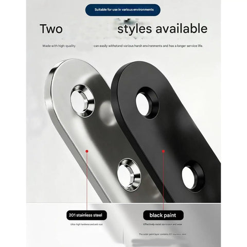 Beefy L Shaped Steel Corner Braces Set For Shelves And Furniture in stainless steel and black paint finishes