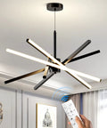 Sputnik Style LED Black Chandelier Pendant Light 82W With Remote Dimming Dope Modern Ceiling Fixture in dining room setting