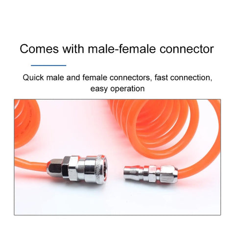 Slick Heavy Duty Polyurethane Air Hose Featuring Flexible Spring Pipe Design And Swiveling Industrial Couplers For No Sweat Pneumatic Projects And Air Compressor Tasks At 15 Meters with male-female connectors