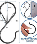 7 Pack S Hooks With Safety Buckle For Heavy Duty Hanging On Small Diameter Rods 5 Inch Black Vinyl Coated Wire Hooks