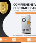 Tough As Nails 350W AC DC Power Supply 15V Enclosed Unit Designed For Standard 1U Rack Mounts In Demanding Industrial Control Cabinets And Automation Systems, with customer service icons.