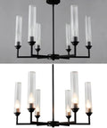 6 Light Modern Farmhouse Chandelier Pendant Lighting With Clear Glass Shades In Industrial Black Finish For Foyer And Living Room 24 Inch Diameter Hanging Ceiling Light Fixture To Level Up Your Space