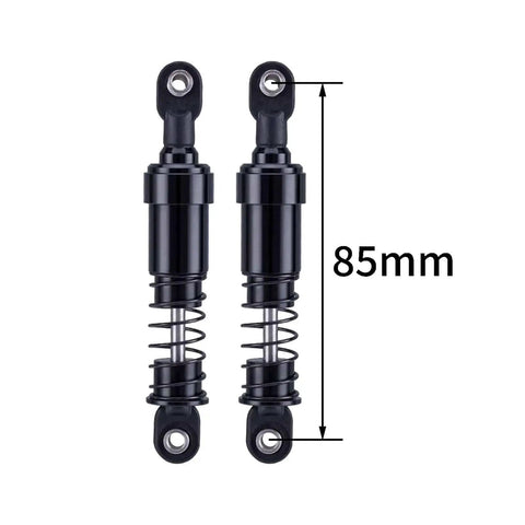 RC Crawler Shocks 75mm-115mm Bore for 1/10 Scale Builds, Black, 2pcs, displaying dual springs, 85mm size measurement visible.