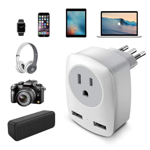 Must Have US To Europe Travel Plug Adapter With USB Wall Charger For iPhone iPad Laptop Type L Italy Chile Compatibility
