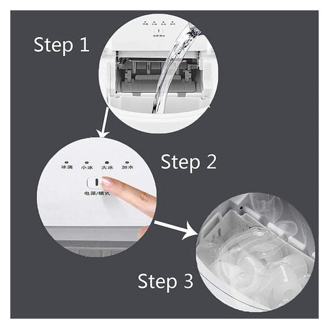 Instruction steps for Total Party Saver Countertop Ice Maker with Self Cleaning Routine and Huge 15Kg Daily Output.