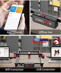 Beast 5.5W Laser Engraver With 300x300mm Work Area High Precision Cutter, showing app control, offline use, and connections options.