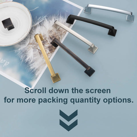 Different finishes of 10 Pack 5 Inch Polished Chrome Kitchen Cabinet Pulls and Handles Set on a decorative background