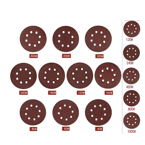 Ycauty 5 Inch Sanding Discs Pack features 75 High Efficiency Aluminum Oxide Sheets with five pro grits from 120 to 1000