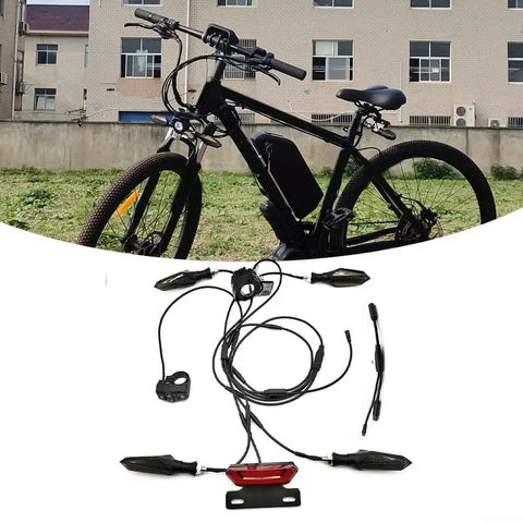 36V 48V 52V E Bike And Tricycle Light Kit Featuring Front Headlight, Rear Brake Light, Flowing Turn Signals, Waterproof Construction Fit For BAFANG And Other Electric Bikes. Ebike light kit with wiring, switch, and front and rear lights.