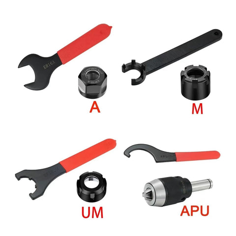Premium ER Nut Collet Wrench Kit For ISO20 25 30 And ER8 11 16 20 25 32 40 Spindle Sets with precision steel tools for milling.