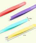 Colorful Pro Grade Eyebrow Tweezer Set Four Piece Slant And Pointed Tips Stainless Steel for Precision Shaping and Hair Removal
