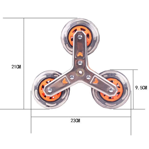 Stair Climbing Triangle Caster Wheels Replacement 3.74 In Diameter Stainless Steel with dimensions displayed on image