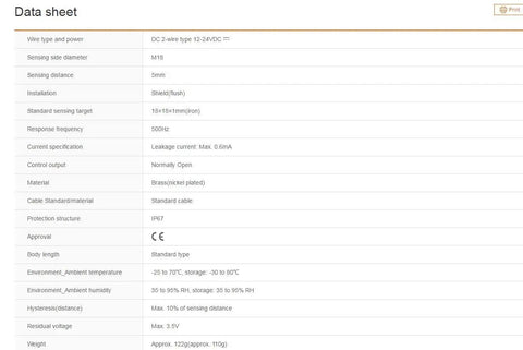 Data sheet for PRT18-5DO Plug And Play Inductive Proximity Sensor PNP Normally Open 12-24V DC M18 Shielded Flush Mount