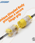 Lighted Straight Blade Electrical Plug And Connector Set 15 Amp 125 Volt NEMA 5 15P And 5 15R Yellow with Dimpled Body