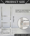 Aluminum Egress Window Well Ladder 3 Step With Hook, Basement Escape Ladder Fits 4-5 Ft Window Wells, 50in height, 14in width