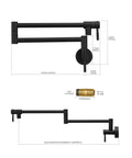 Matte Black Pot Filler Faucet Wall Mount Pro Grade Brass Construction Folding Stretchable Swing Arm Double Joint Single Hole
