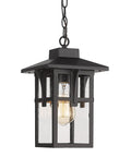 Outdoor Porch Pendant Light With Seeded Glass Shade In Matte Black Farmhouse Exterior Hanging Lantern For Gazebo