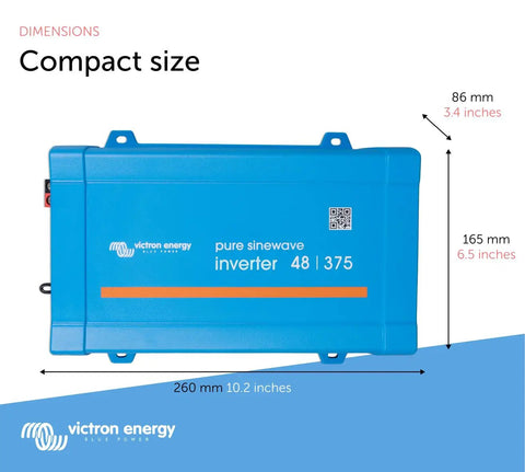 48 Volt Dc To 120 Vac Pure Sine Wave Inverter 700 Watt Peak With Nema 5 15 R Outlet For Rv And Off Grid Setups showing dimensions and design.